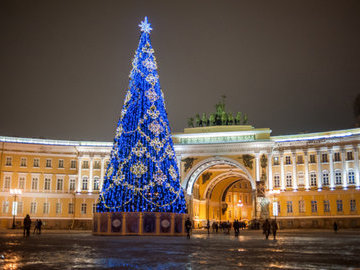 На Дворцовой площади устанавливают новогоднюю елку